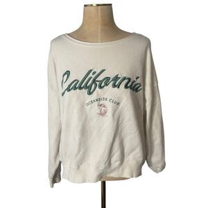 Lazy Sunday Womens California Ocean Side Club Sweatshirt White Large NWOT